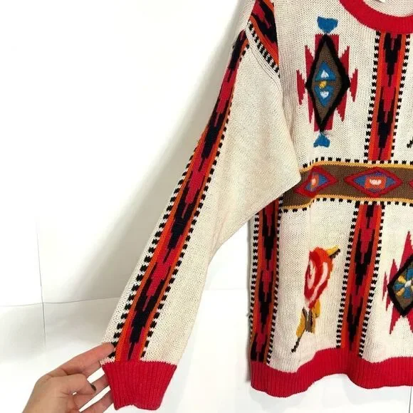 Emminent Womens Folk Art Embroidered vintage Crewneck Sweater Southwesterb Large - Picture 4 of 16